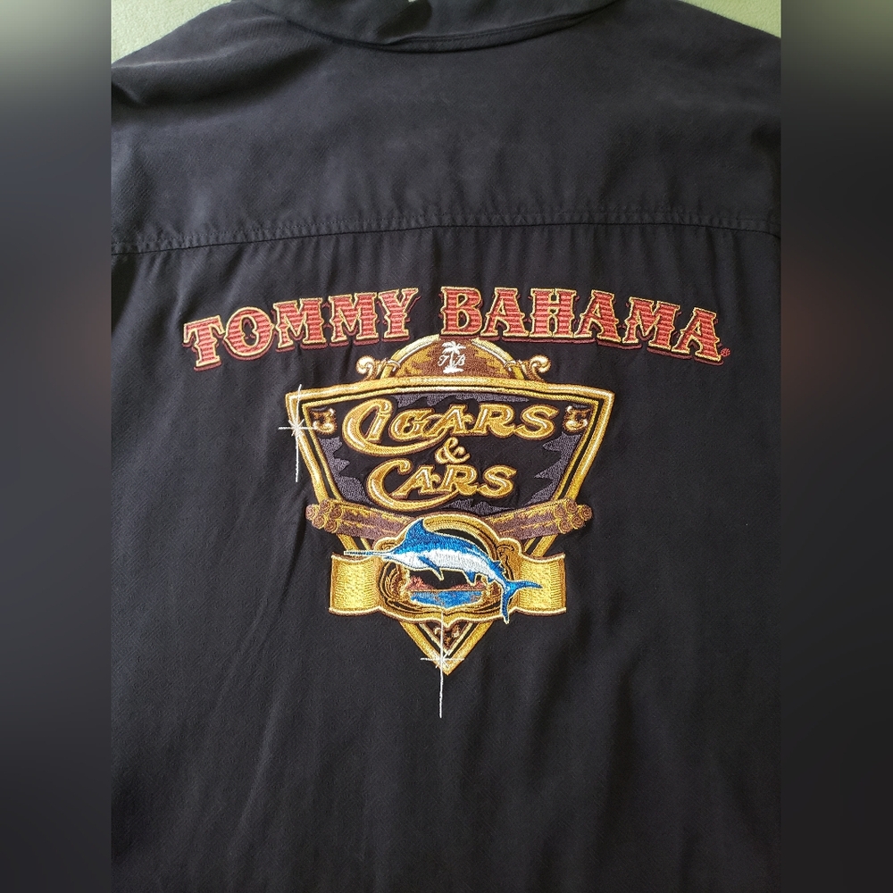 Tommy Bahama Black "Cars & Cigars" 100% Silk Button Shirt